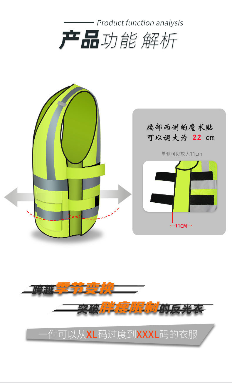 户外安全防护反光衣交通环卫可调节款马甲CF-003-11(图4)
